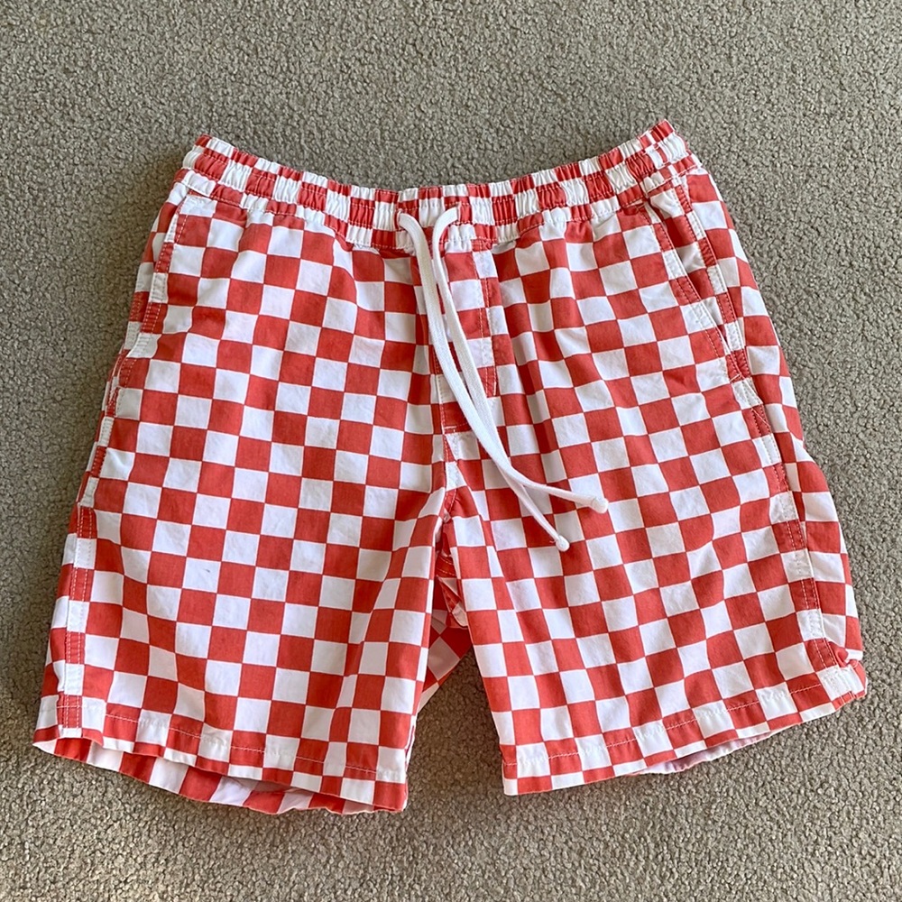 Vans orange and white checkered shorts